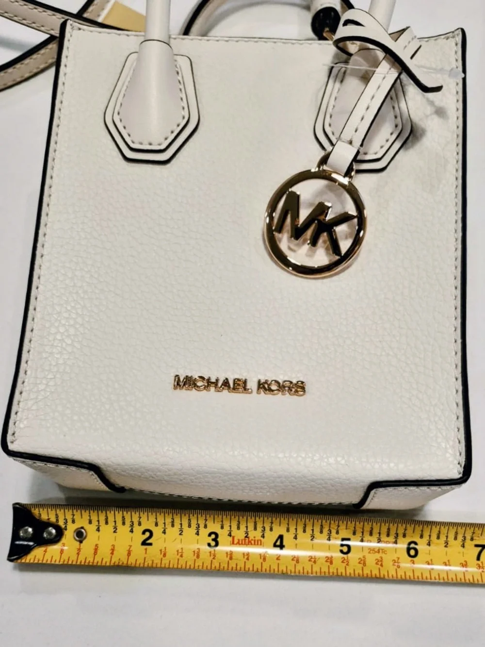 Michael Kors Ivory Mini Crossbody Bag with Gold MK Charm